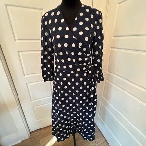 Taylor Navy Blue Midi Dress with White Dots